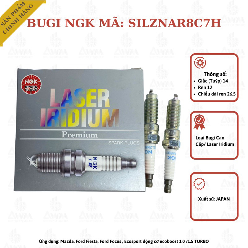 Bugi NGK SILZNAR8CH7 Laser Iridium (bugi xe Mazda, ecoboost 1.0/1.5 Turbo)