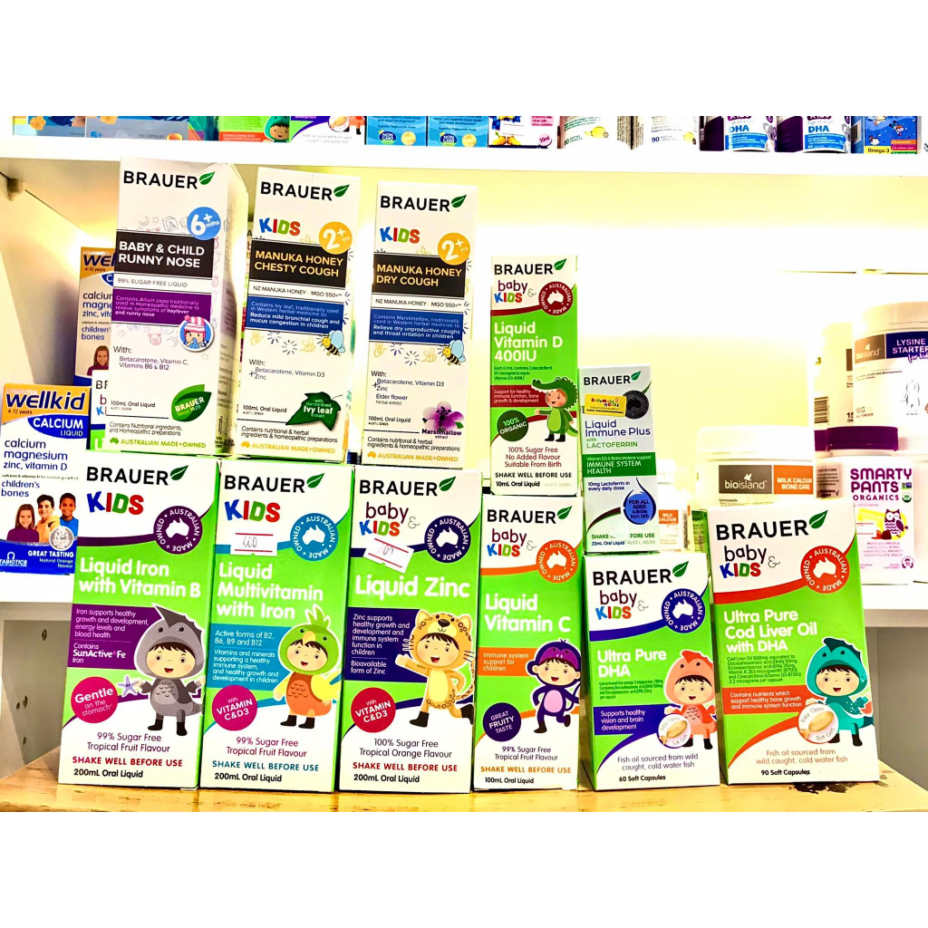 CÁC SẢN PHẪM CỦA HÃNG BRAUER DHA-VITAMINC-D3-SẮT-KẼM-CANXI-CHESTY COUGHT- DRY COUGH- RUNNY NOSE