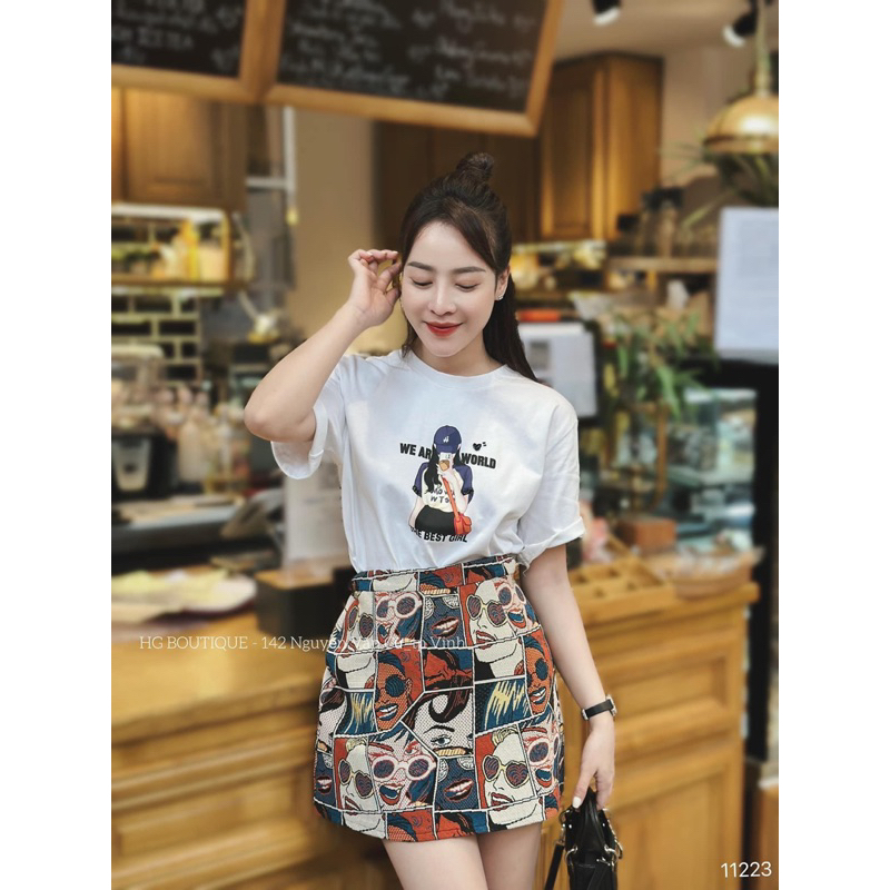 Set nữ chân váy thổ cẩm dáng A mix phông trắng best girl