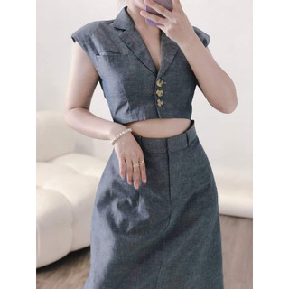 Đầm H@BBS cổ vest hở eo trước KAMI