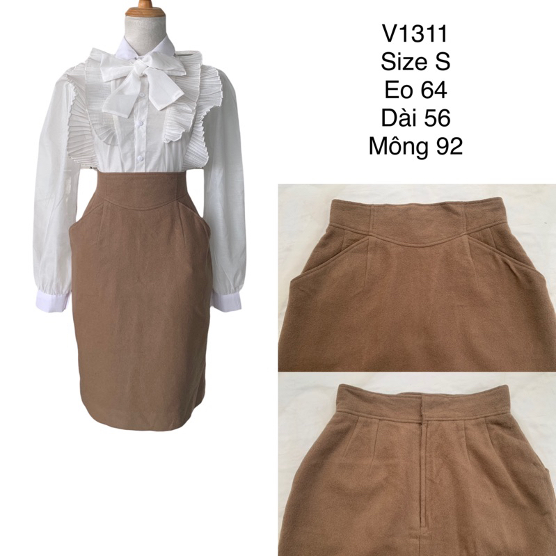 Chân váy bút chì V1311 form công sở cạp bản to chất dạ dày dặn đứng form 2hand Nhật si ảnh thật