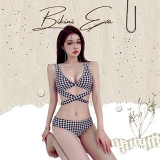 Bikini bộ bơi đồ bơi nữ hai mảnh dây chéo họa tiết sọc EVA 2MDCS