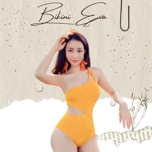 Bikini liền thân lệch vai khoét eo sexy Vàng sang chảnh EVA LTKEV