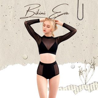 Bikini bộ bơi tay dài phối lưới thời thượng (Đen và trắng) EVA TDL