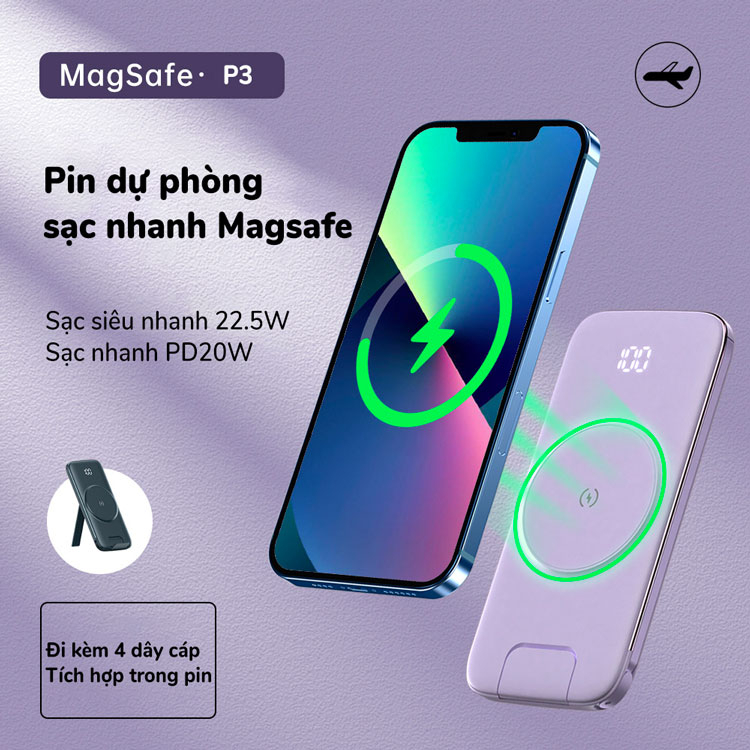 Pin dự phòng đa năng P3 tích hợp dây và đế giữ