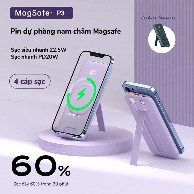 Pin dự phòng đa năng P3 tích hợp dây và đế giữ