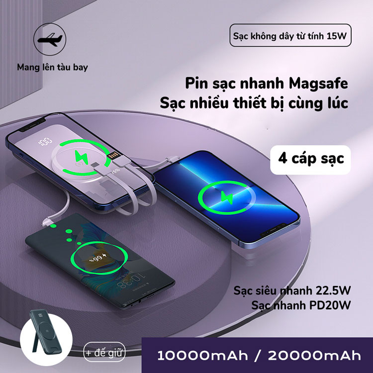 Pin dự phòng đa năng P3 tích hợp dây và đế giữ