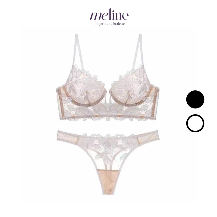 Bộ Đồ Lót Nội Y Corset Cao Cấp Ren Có Gọng, Không Mút Co Giãn Layla Set Màu Trắng Meline gợi cảm