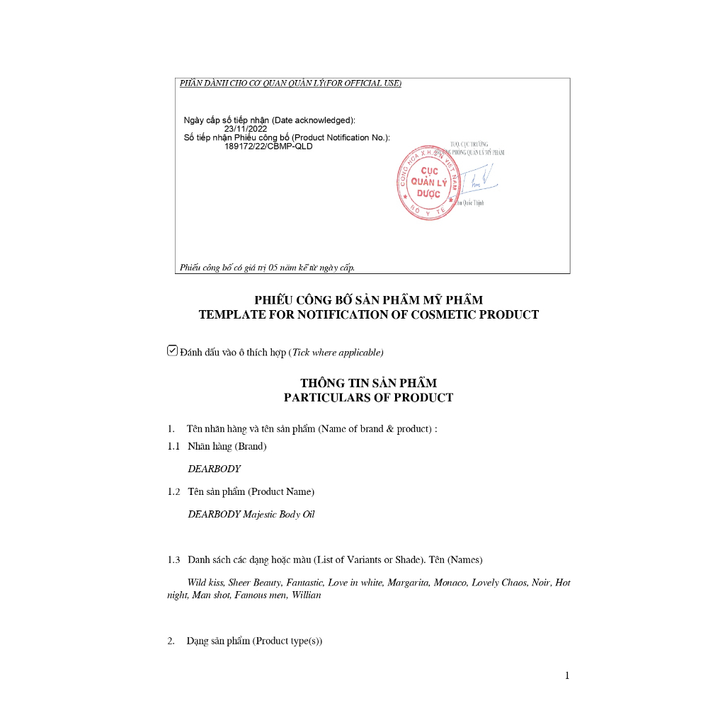 Dầu Dưỡng Thể Massage Hương Nước Hoa Dành Cho Nam DEAR BODY Majestic Body Oil For Men 270ml