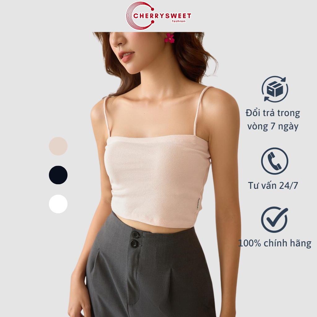 Áo hai dây sợi bún CHERRYSWEET dáng ôm croptop tôn dáng, chất thun dày dặn mềm mịn, co giãn tốt V054