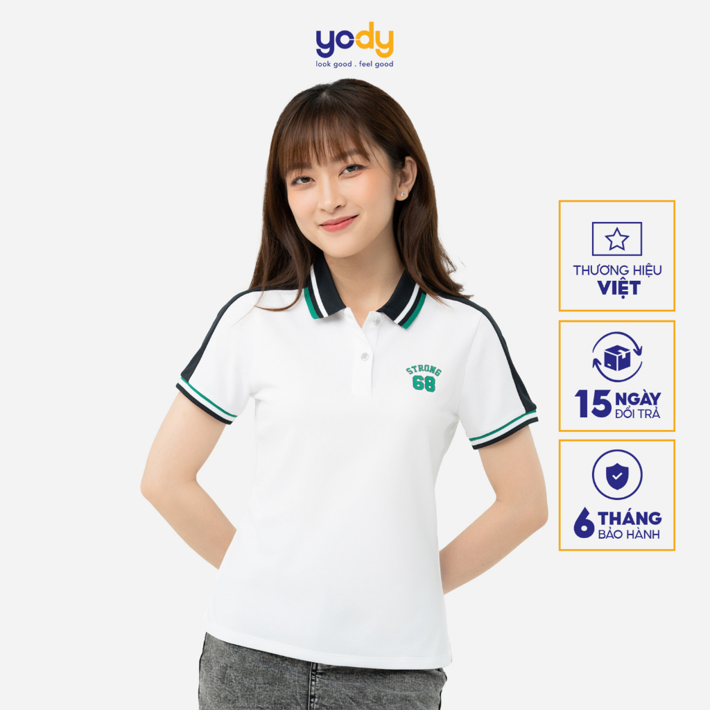 Áo thun polo nữ YODY vải cafe khử mùi in chữ Strong màu đa dạng, hiện đại, trẻ trung APN6044