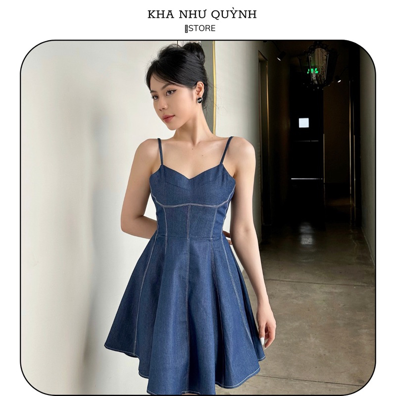 Đầm Jean Nữ 2 dây Dáng Xoè Chỉ Nổi Tôn Dáng K.N.Q Fashion, Váy nữ Hot girl Ngắn Cực Xinh | D008