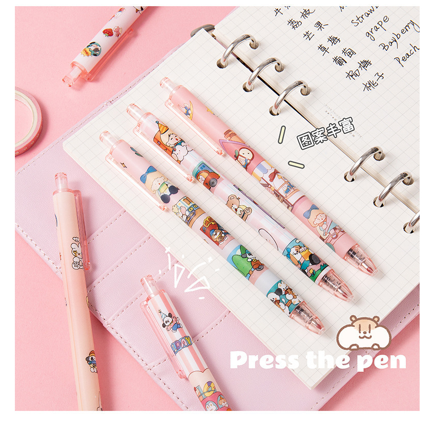 Bút gel bút bi bấm in hình dễ thương CREAMY, bút bi cute ngòi 0,5mm mực đen có thể thay ngòi