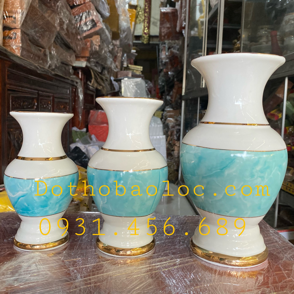 Bình hoa thờ cúng sứ họa tiết đá hoa cương - Đá hoa cương màu Xanh