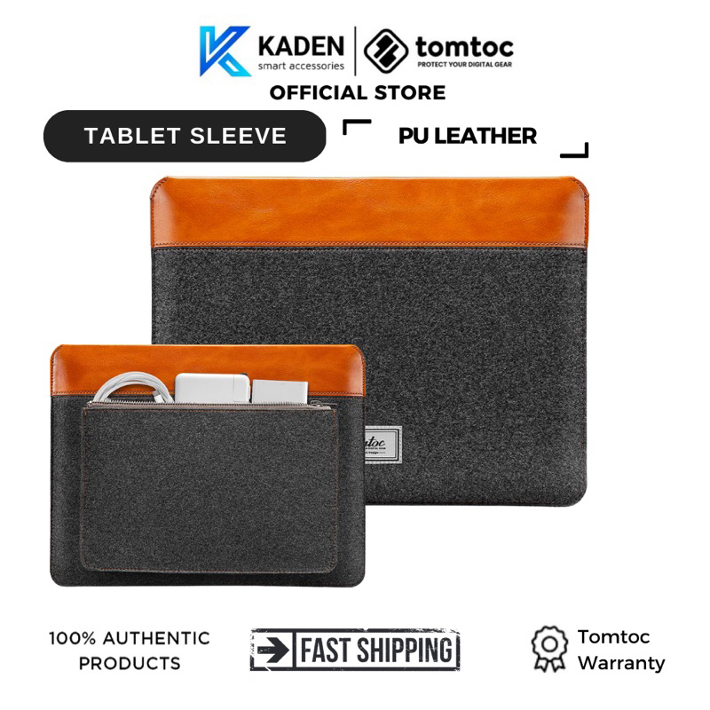 TÚI CHỐNG SỐC TOMTOC (USA) FELT & PU LEATHER FOR MACBOOK 11"-16″ -H16- GRAY- Hàng chính hãng