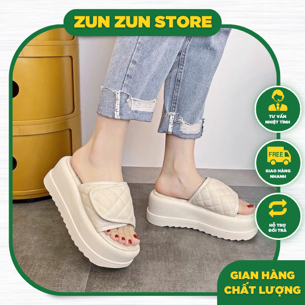 Dép quai ngang nữ đế dày chống trượt màu trơn vân quả trám phong cách Hàn Quốc thời trang mùa hè 2023 dễ phối đồ cho nữ