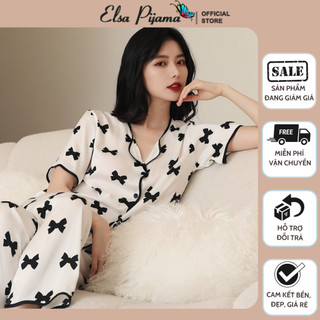 Bộ Lụa Mặc Nhà Đồ Pijama Nữ Cộc Tay Chất Lụa Cao Cấp Mát Mềm Mịn ELSA PIJAMA