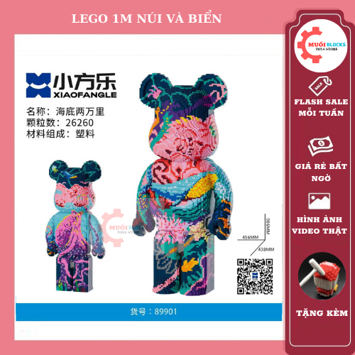 Lego gấu Bearbrick 1m NÚI VÀ BIỂN  . Mô hình lắp ráp lego decor trang trí Bearbrick Núi và Biển - MBLOCK