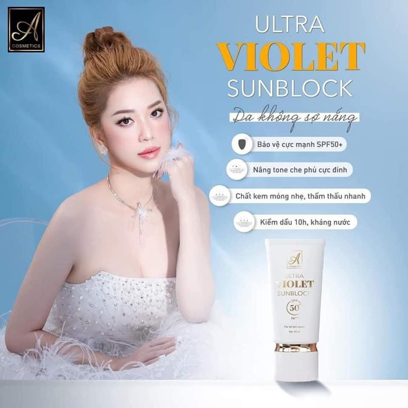 Kem chống nắng A cosmetics PHƯƠNG ANH nâng tone kiềm dầu, dưỡng trắng da mặt Ultra Violet Sunblock SPF 50++
