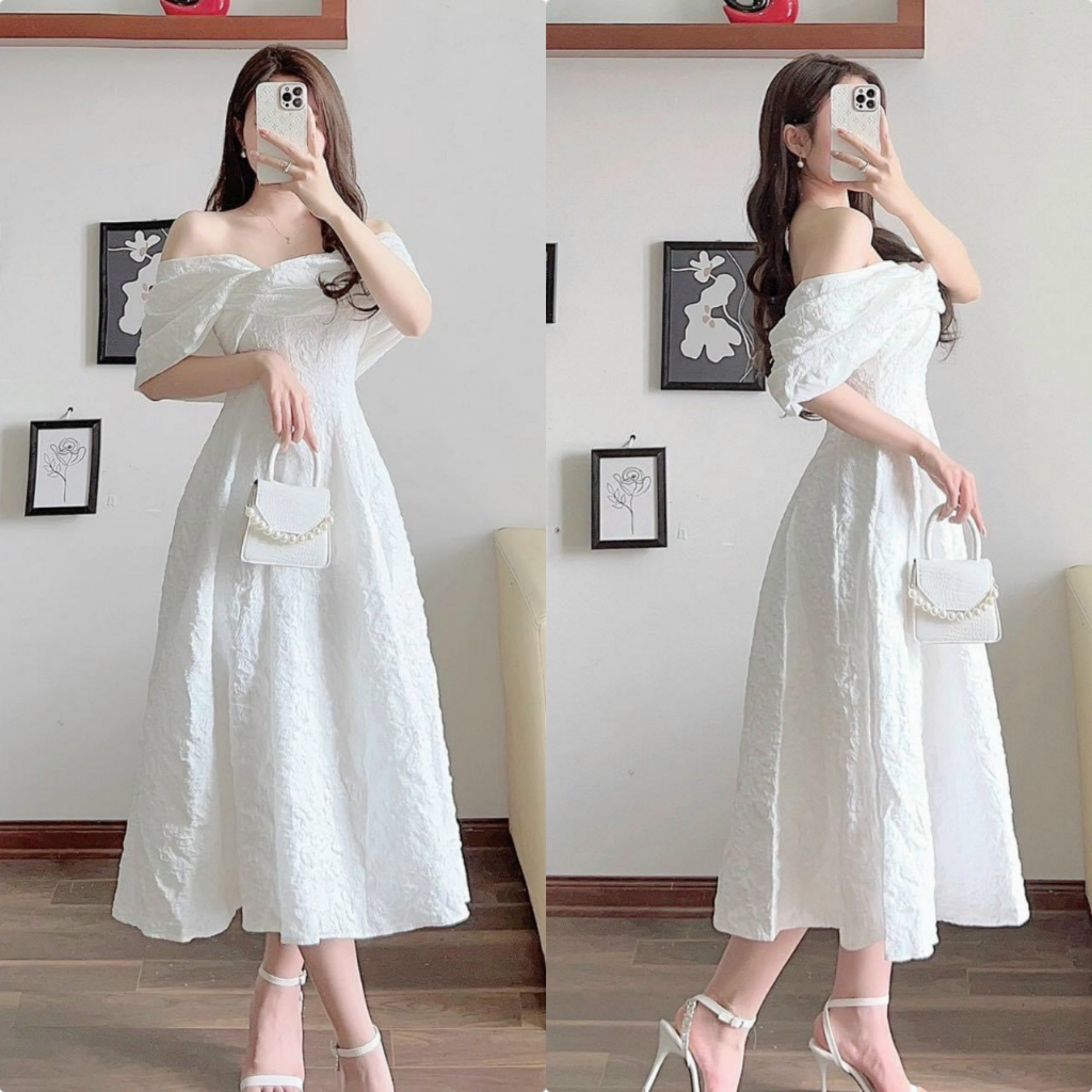 Váy đầm nữ dự tiệc trễ vai xoắn ngực đẹp cực chất (có mút ngực)