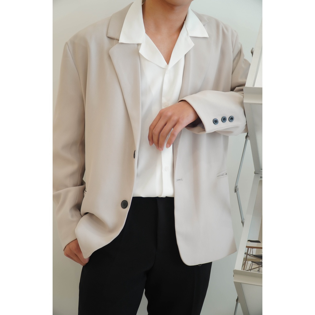Áo khoác blazer nam-nữ form rộng hàn quốc màu đen, kem,ghi 2 khuy thời thượng | BigBuy360 - bigbuy360.vn