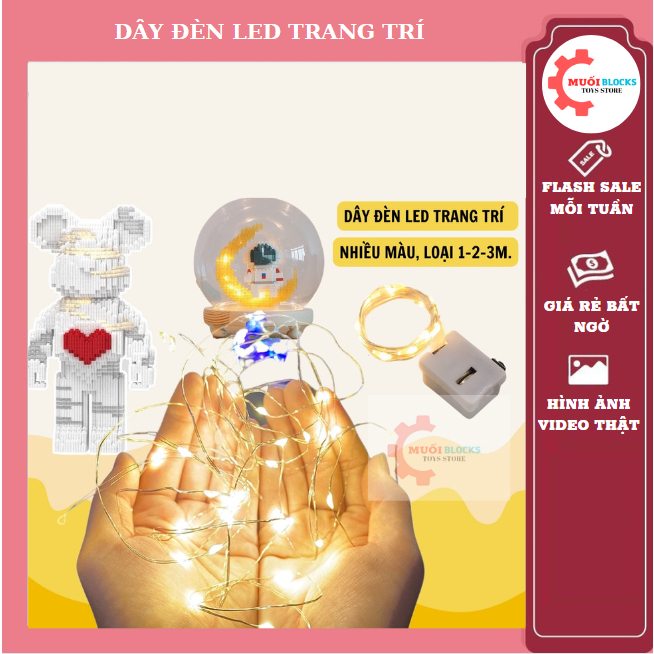 Dây đèn LED trang trí phòng ngủ, Đèn LED dây fairylight trang trí treo tường dài 1m-2m decor - Mblocks