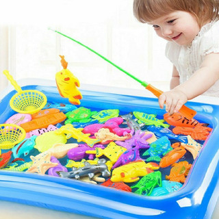 Đồ chơi Câu Cá gồm 2 cần, bể phao, vợt và Cá các loại