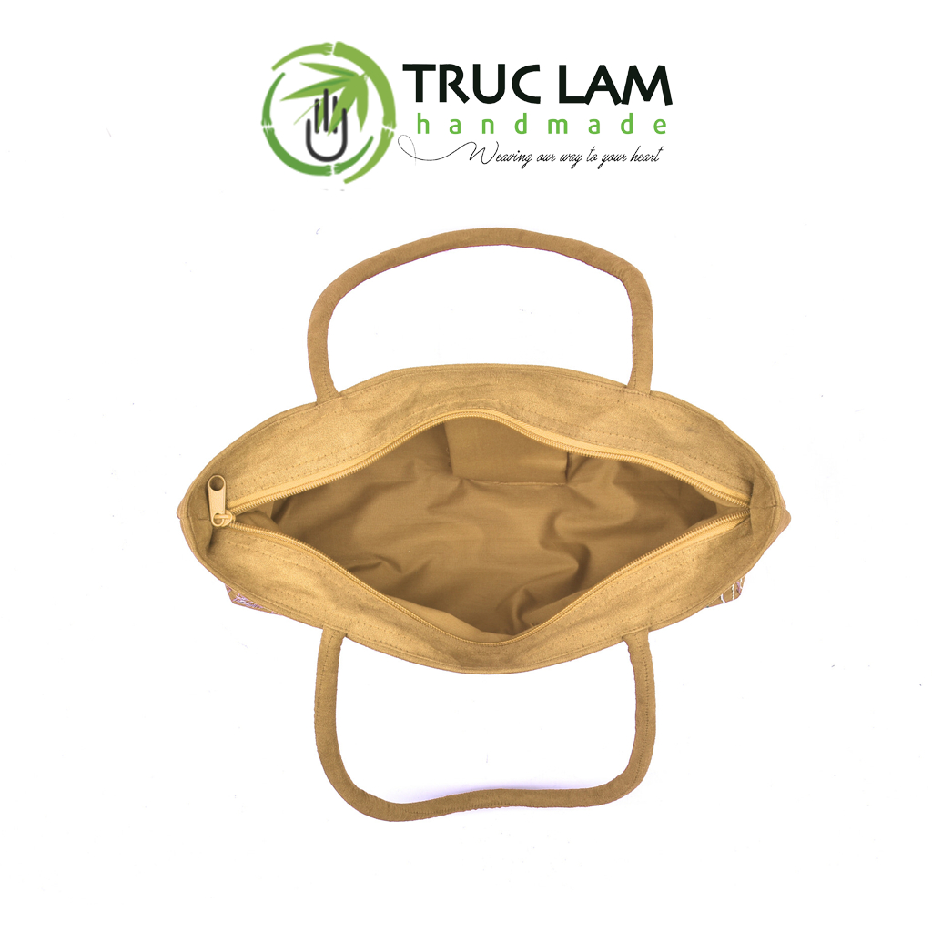 Túi Đeo Vai Xách Tay Tote Vải Tafta Cao Cấp Họa Tiết Hoa Cỏ Thêu Tay THEUT52 Trúc Lâm Handmade