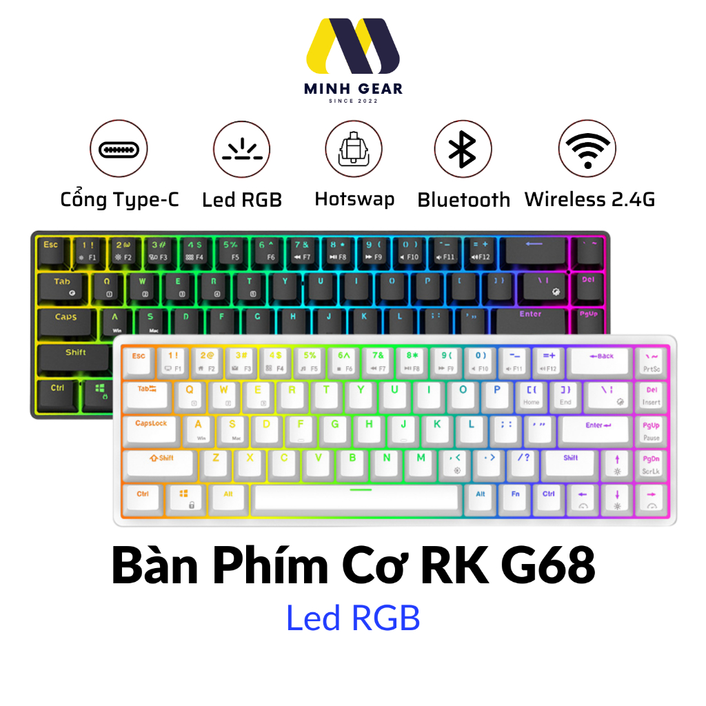 Bàn phím cơ RK G68 Led RGB (Bluetooth 5.0 / Wireless 2.4Ghz / Hotswap)