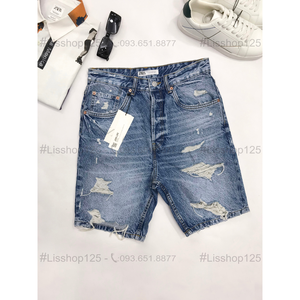 Quần Short Bò Nam ZARA Authentic Xanh Rách Cực Chơi