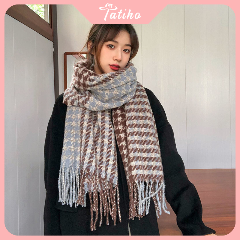 Khăn Quàng Cổ Cashmere Unisex Chất Len Dày Họa Tiết Caro Cao Cấp Thời Trang Thu Đông - 100x135cm - Tatiho - Mã KLN15