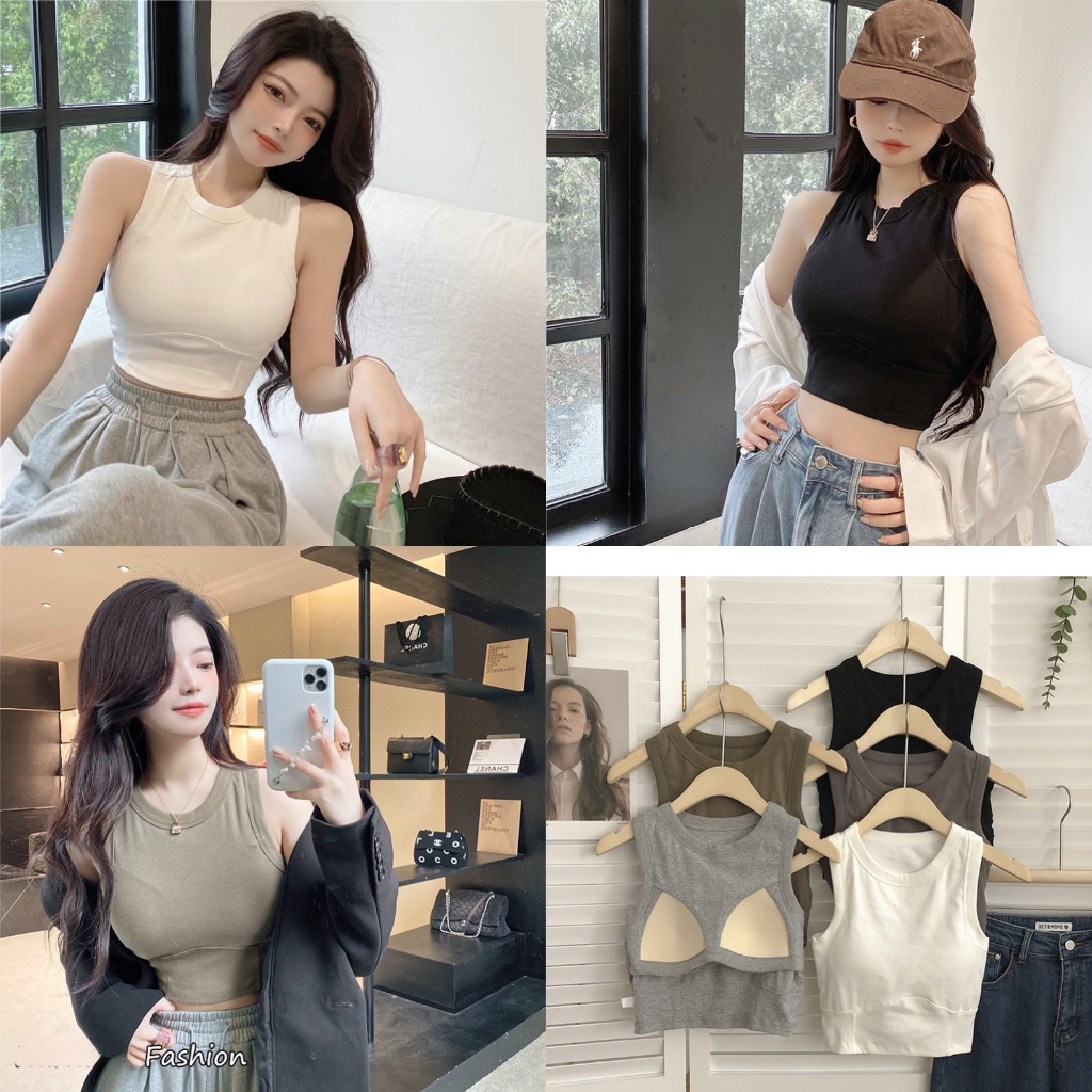 Áo Bra Nữ Có Mút Đệm Ngực Dáng Croptop Màu Trơn Siêu Hot H.E