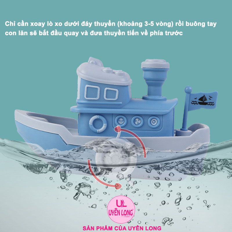 Đồ Chơi Thuyền Vặn Cót Uyên Long Cho Bé Chơi Lúc Tắm, Không Góc Cạnh, Chống Va Đập, An Toàn Khi Chơi