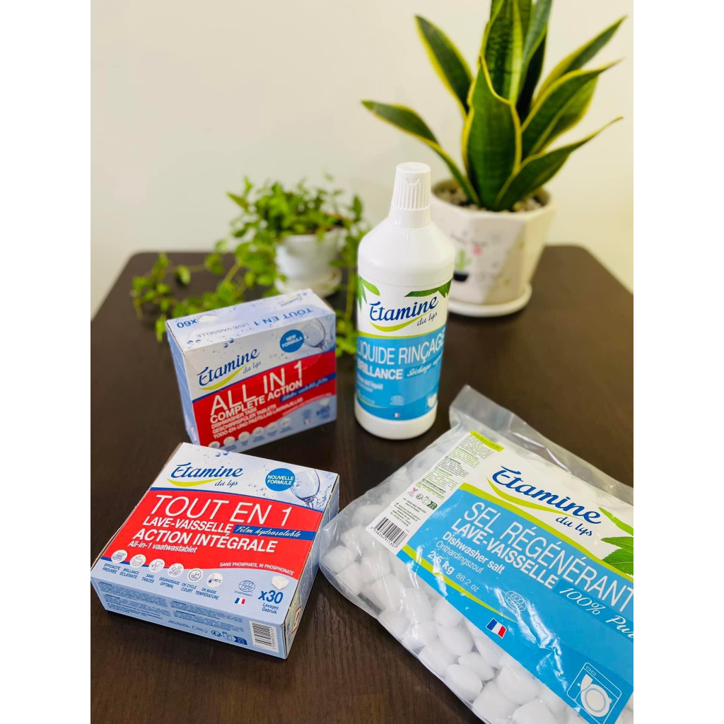 Combo Etamine cho máy rửa bát (viên rửa bát + muối cho máy rửa bát + nước làm bóng cho máy)