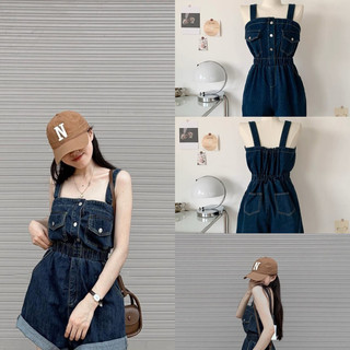 Quàn yếm ống rộng denim jumpsuit mẫu mùa hè năm 2023