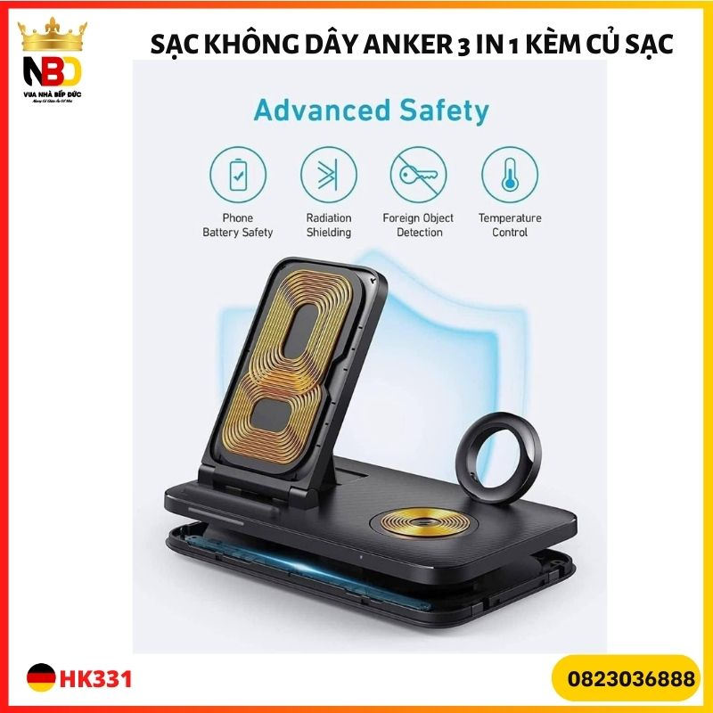 Sạc không dây Anker 3 in 1 kèm củ sạc