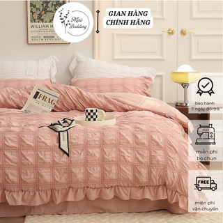 Bộ chăn ga gối cotton đũi trơn có bèo rúm maibedding mềm mại bồng bềnh trang nhã quý tộc cho những cô công chúa đẹp nhất