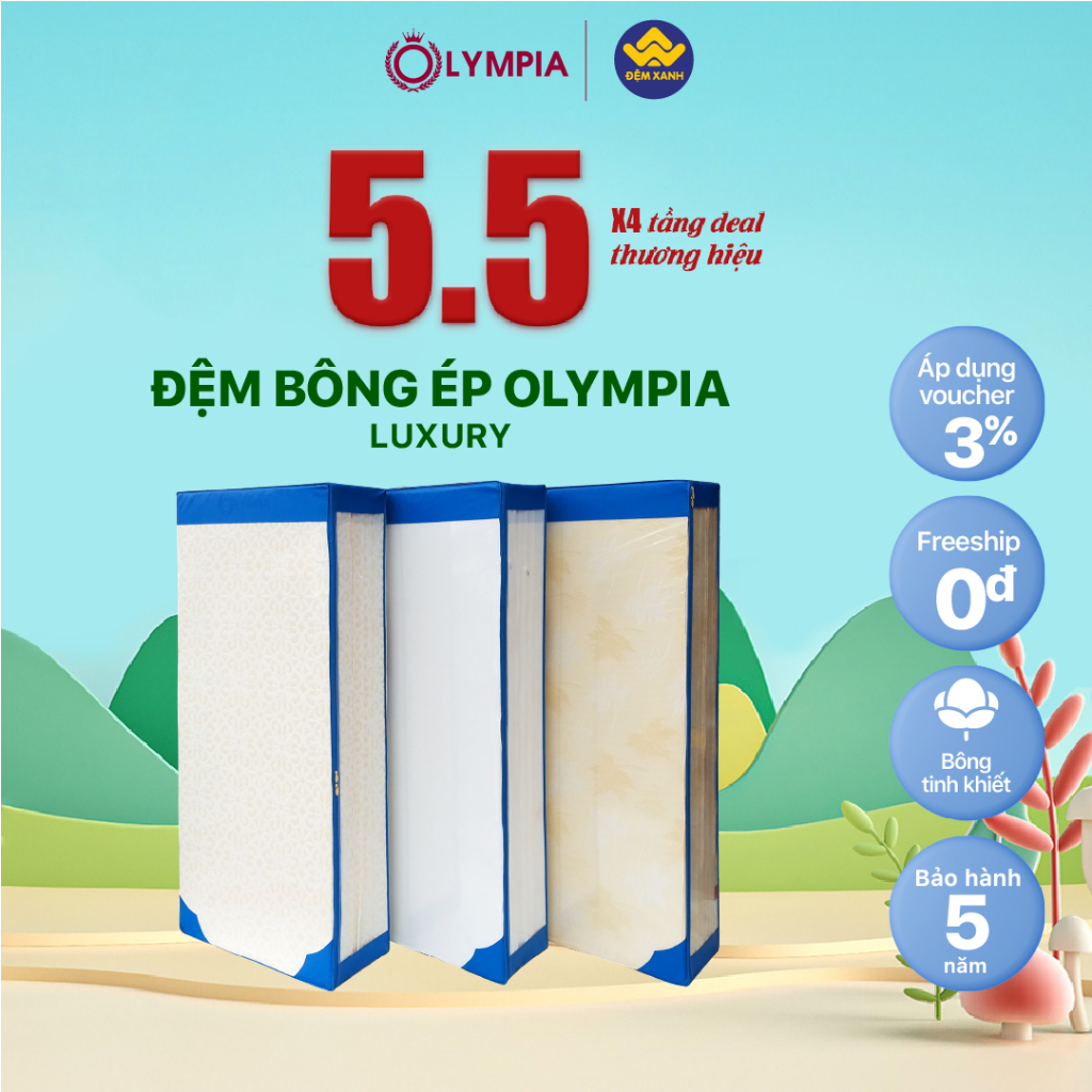 Đệm bông ép Olympia Luxury gấm xốp - bảo hành chính hãng 9 năm