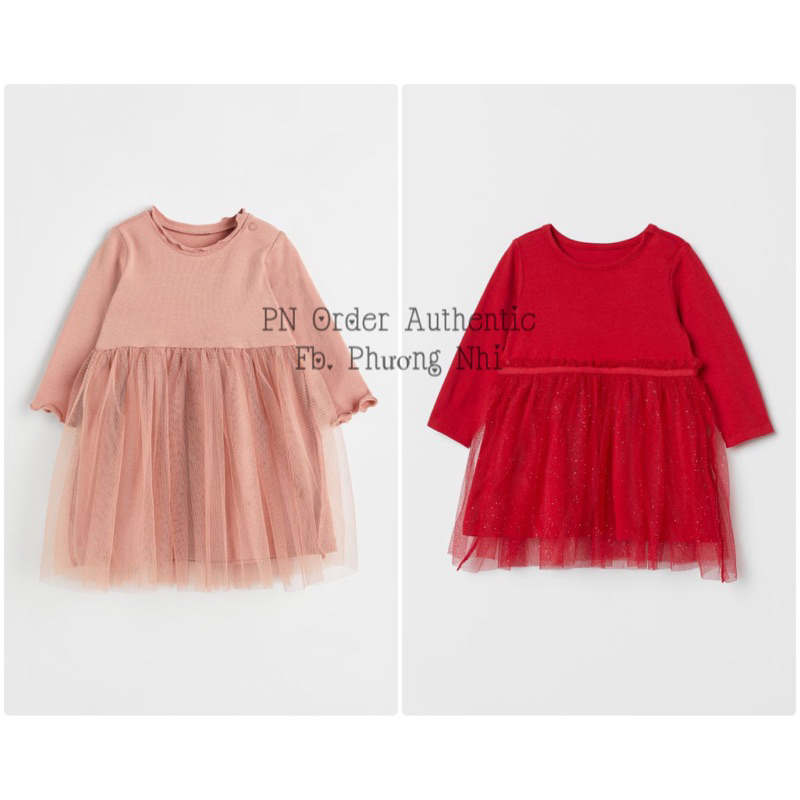 Váy cotton phối voan dài tay HM aut