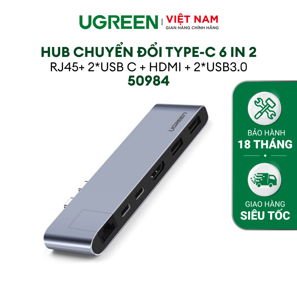 Hub mở rộng UGREEN 50984 Chia Type C sang HDMI/Lan/Hub USB 3.0 - Hàng phân phối chính hãng