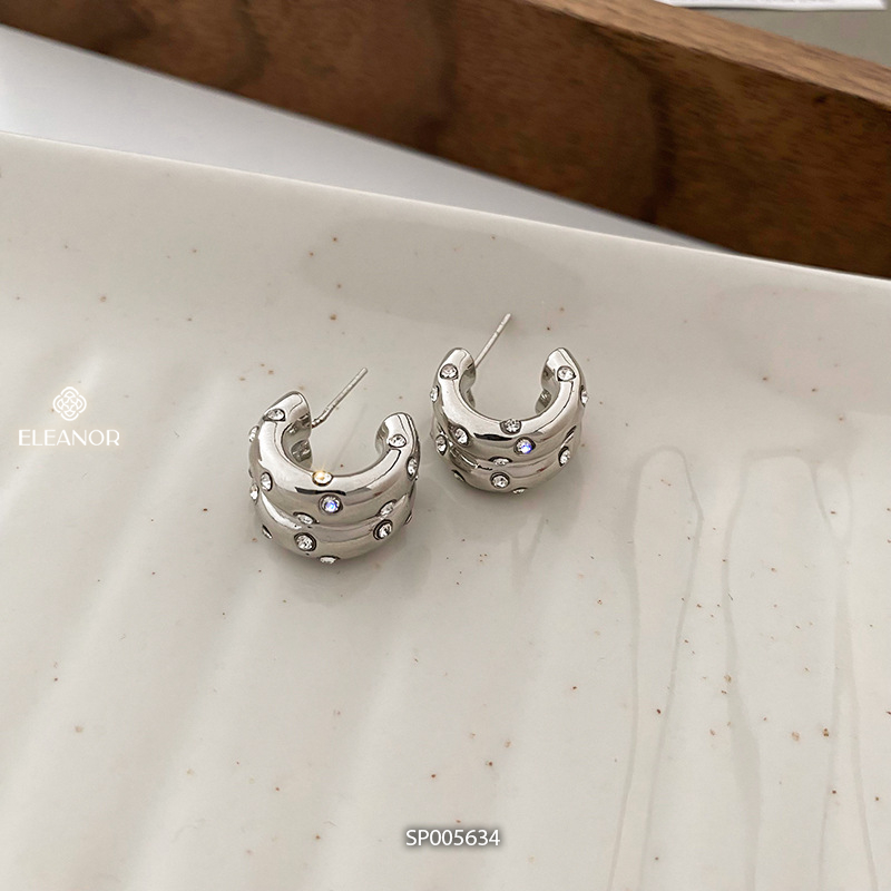 Bông tai nữ chuôi bạc 925 Eleanor Accessories hình tròn đính đá phụ kiện trang sức 5634