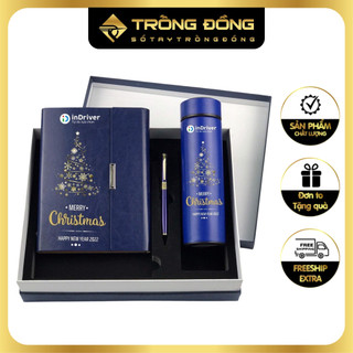 Bộ quà tặng sổ da bút ký và bình giữ nhiệt hộp đựng sang trọng hỗ trợ thiết kế khắc tên theo yêu cầu