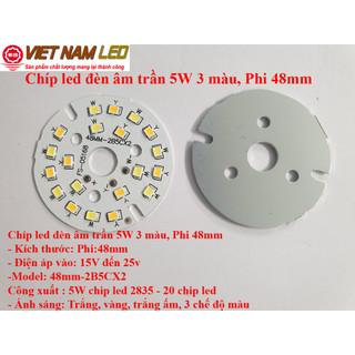 Chíp led 5W 3 màu, Phi 48mm thay thế cho đèn âm trần, sáng 3 chế độ màu
