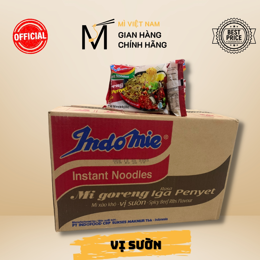 Mì Indomie vị sườn gói 80g thùng 40 gói, Mì xào Indomie Mi Goreng Iga Penyet