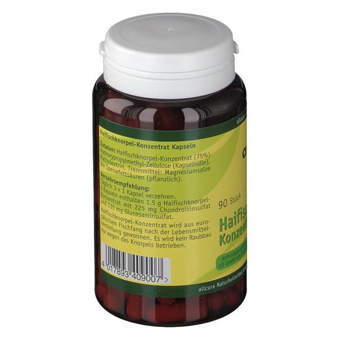 Sụn vi cá mập Allcura Haifischknorpel Konzentrat Kapseln - hỗ trợ xương khớp, loãng xương, 90 Viên