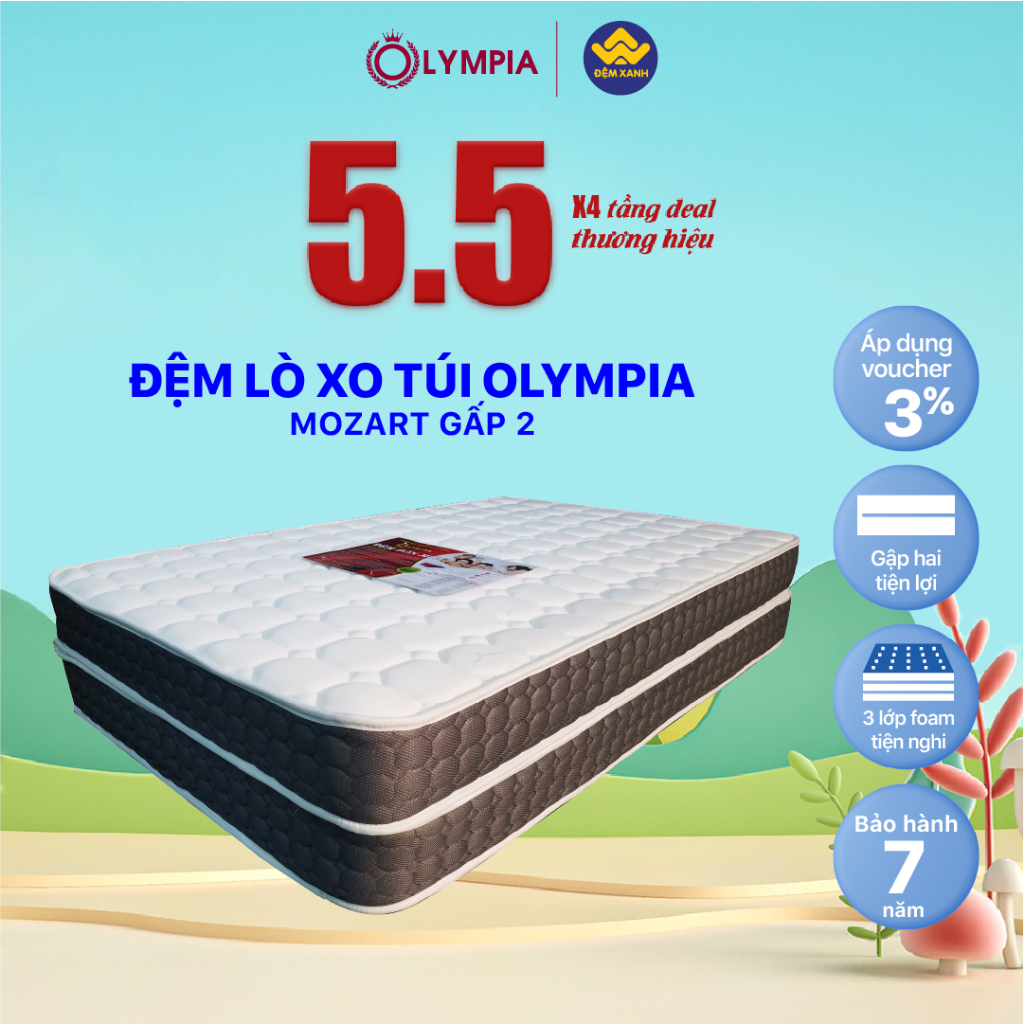 Đệm lò xo Olympia túi Mozart gấp 2 mảnh