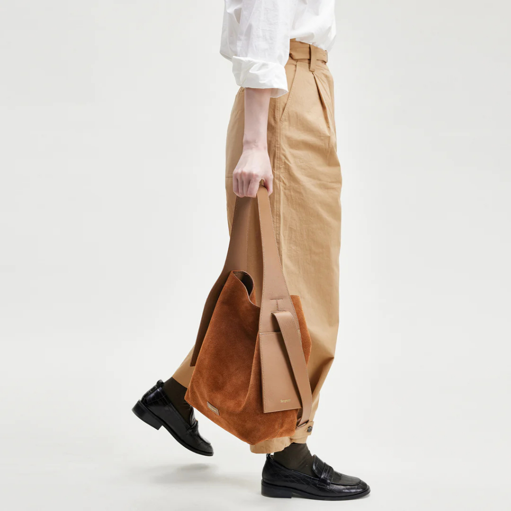 Túi Quai Xách Đựng Laptop Da Lộn size L Màu Nâu