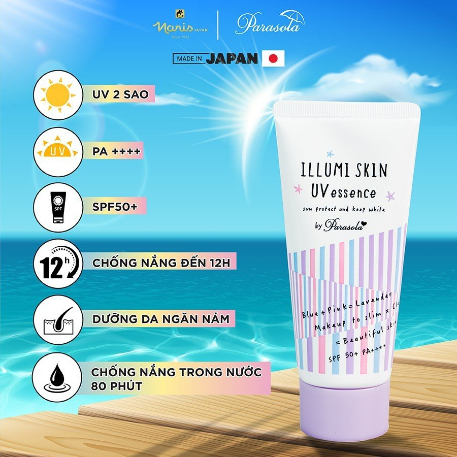 Kem chống nắng Dưỡng da nâng tông dạng gel Naris Parasola Illumi Skin UV Essence, UV 2-sao SPF50+ PA+++ 80Gr