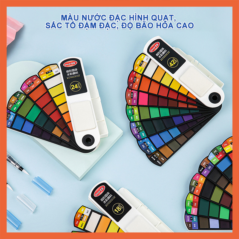 Màu nước graps dạng thẻ, bộ 42/36/24/18 sơn màu nước dạng màu nén dễ dàng mang theo