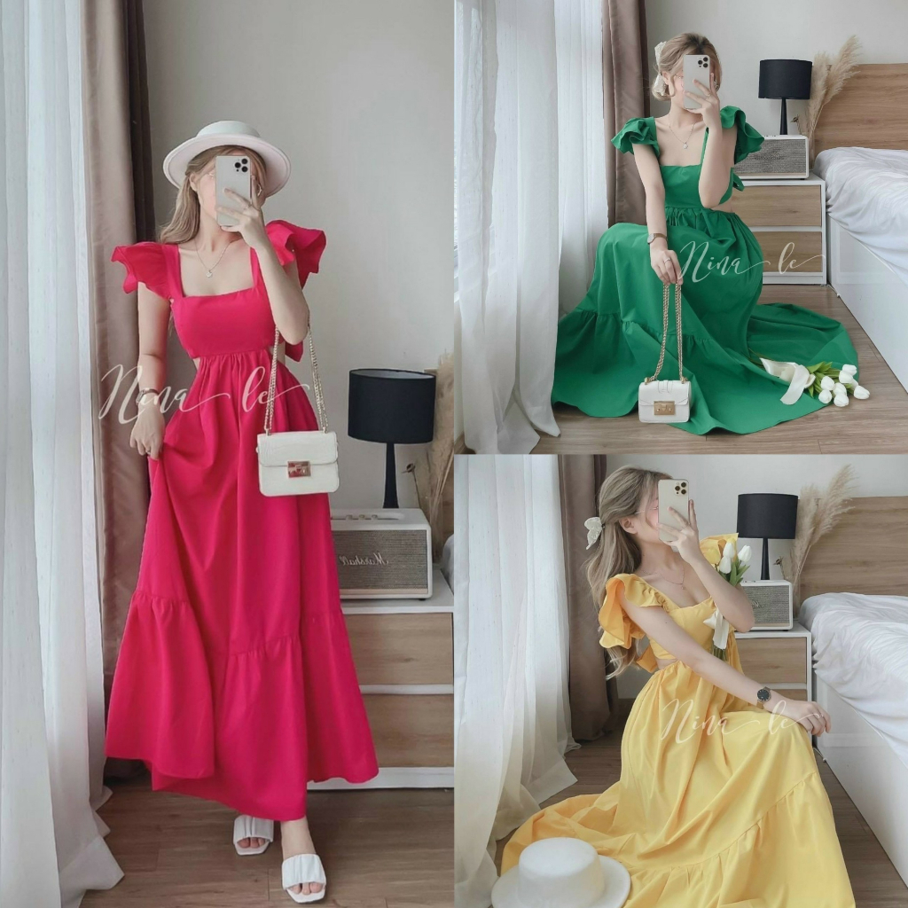 Đầm maxi khoét eo bèo vai duyên dáng, cá tính cho nàng đi biển, dạ hội [968]